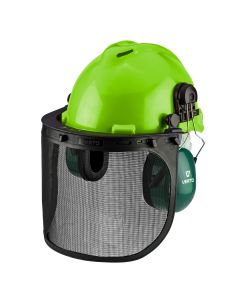 Helmet with ear muuf and mesh shield  